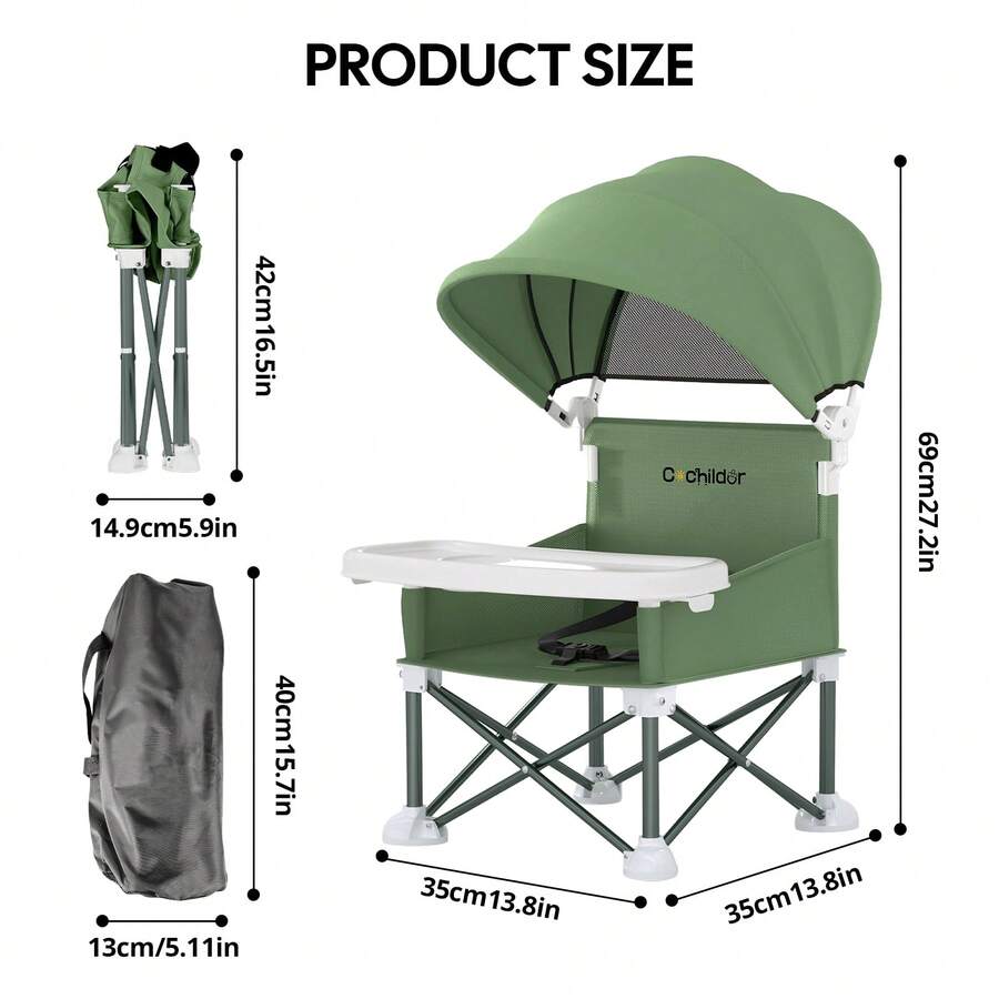 Portable Booster Seat for Toddlers with Feeding Tray and Sunshade Canopy Adjustable Indoor Outdoor Dining Chair