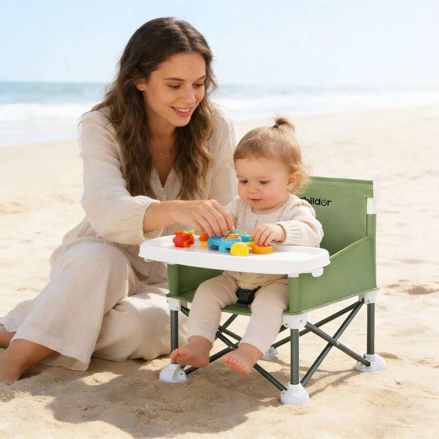 Portable Booster Seat for Toddlers with Feeding Tray and Sunshade Canopy Adjustable Indoor Outdoor Dining Chair