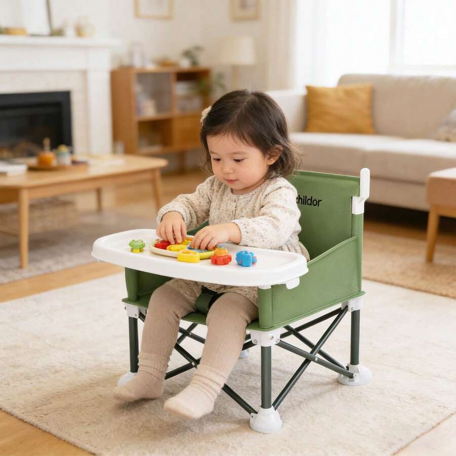 Portable Booster Seat for Toddlers with Feeding Tray and Sunshade Canopy Adjustable Indoor Outdoor Dining Chair