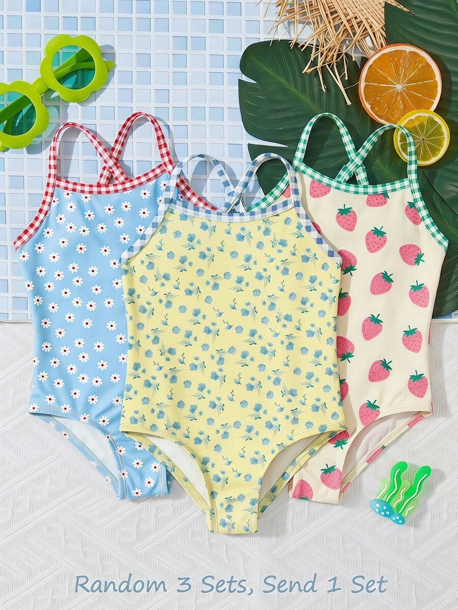 Baby Girls Minimalist Spaghetti Strap One Piece Swimsuit Casual Summer Beachwear
