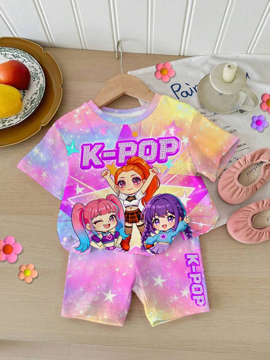 Casual Short Sleeve Top & Matching Shorts Set for Infant Girls