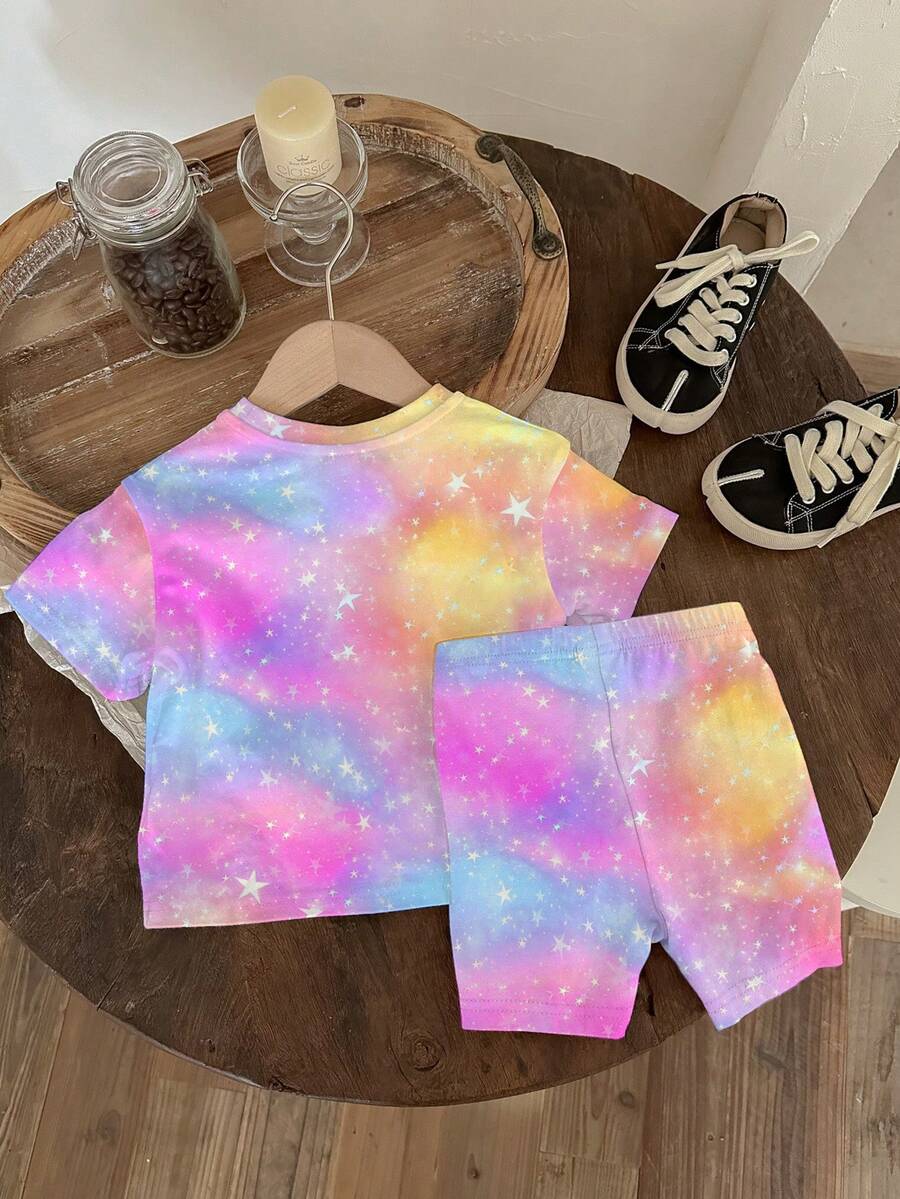 Casual Short Sleeve Top & Matching Shorts Set for Infant Girls
