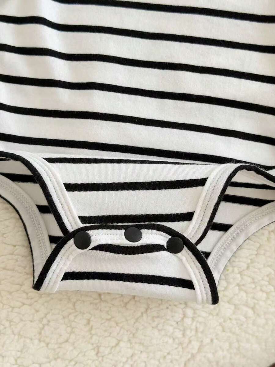 6pcs Baby Romper and Pants Set with Colorblock Stripes and Star Pattern for Spring and Summer