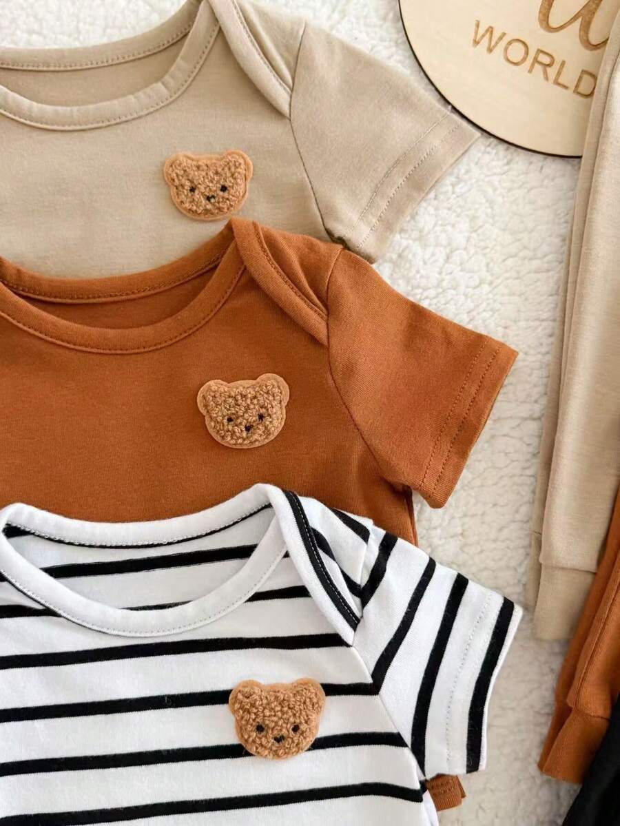 6pcs Baby Romper and Pants Set with Colorblock Stripes and Star Pattern for Spring and Summer