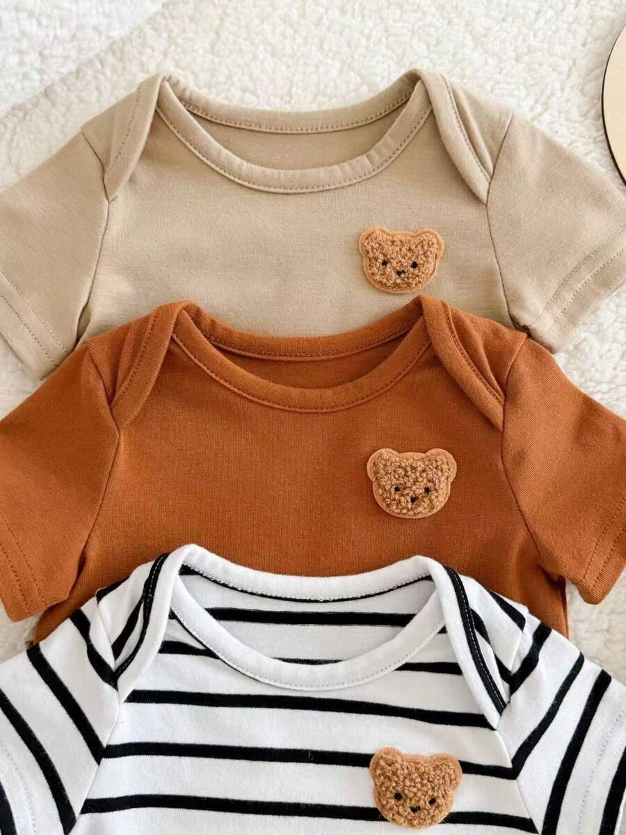 6pcs Baby Romper and Pants Set with Colorblock Stripes and Star Pattern for Spring and Summer