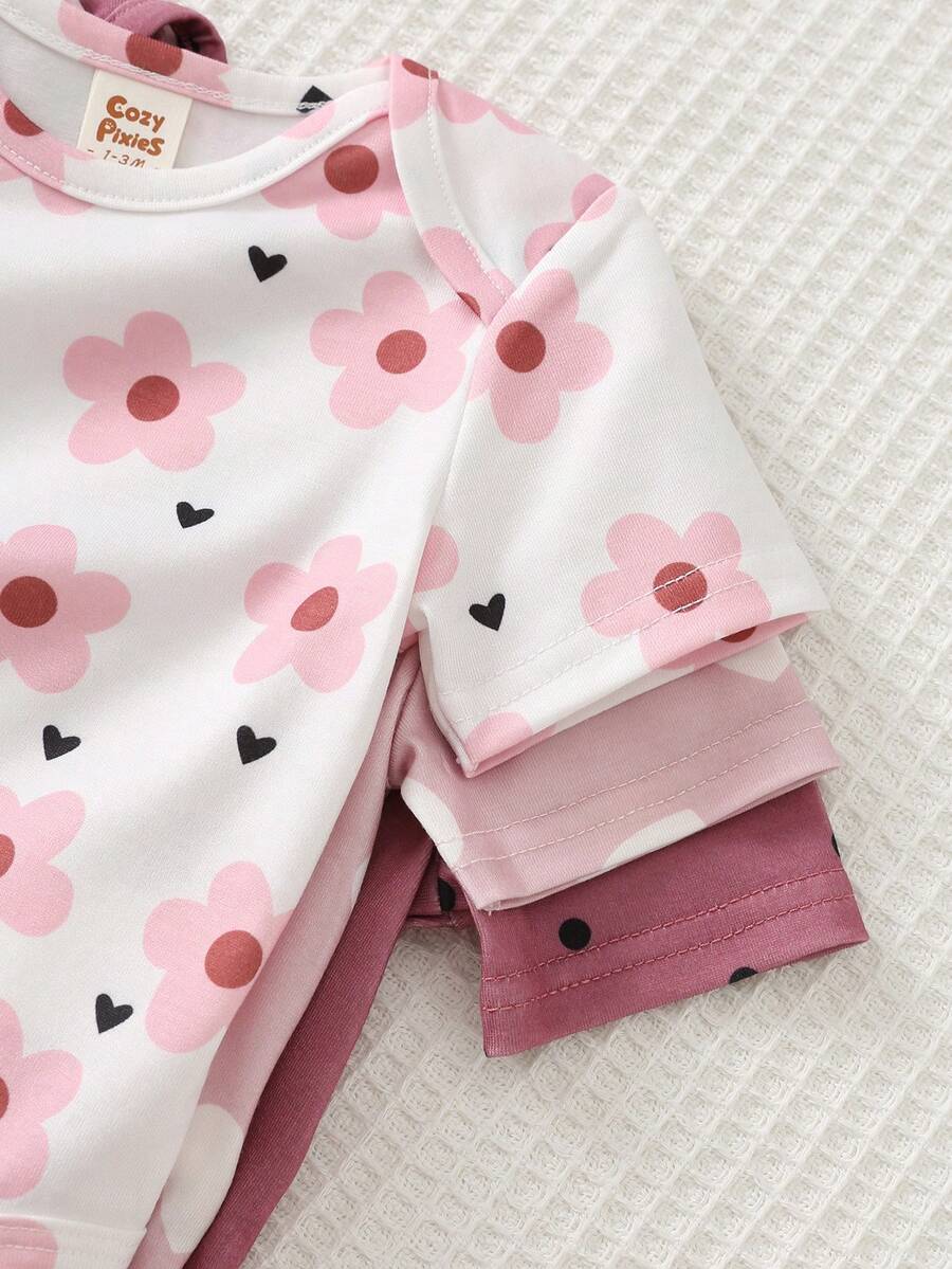 6pcs Baby Romper and Pants Set with Colorblock Stripes and Star Pattern for Spring and Summer