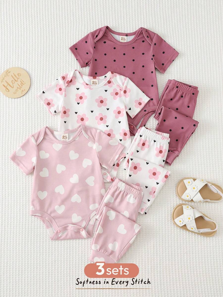 6pcs Baby Romper and Pants Set with Colorblock Stripes and Star Pattern for Spring and Summer