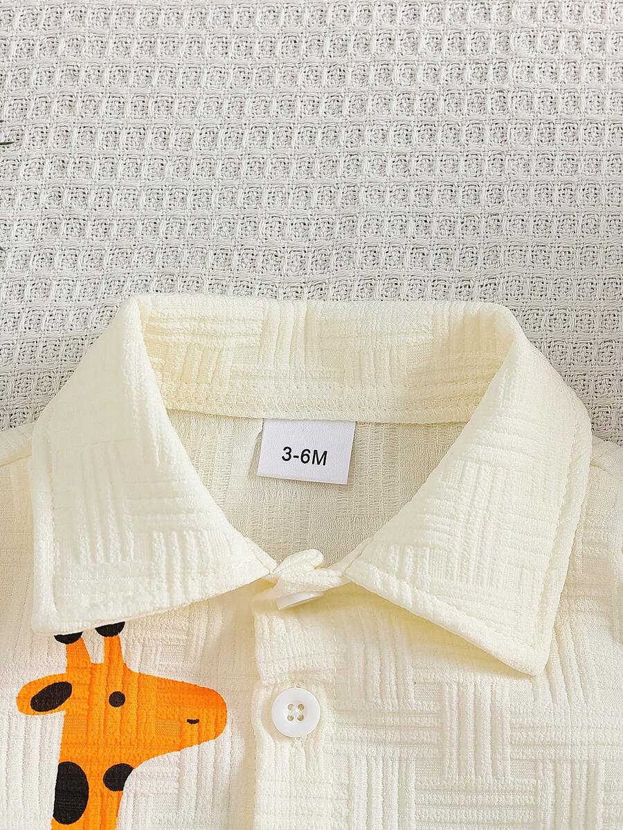 Baby Boy Cartoon Print Textured Shirt and Shorts 2 Piece Street Fashion Outfit Set