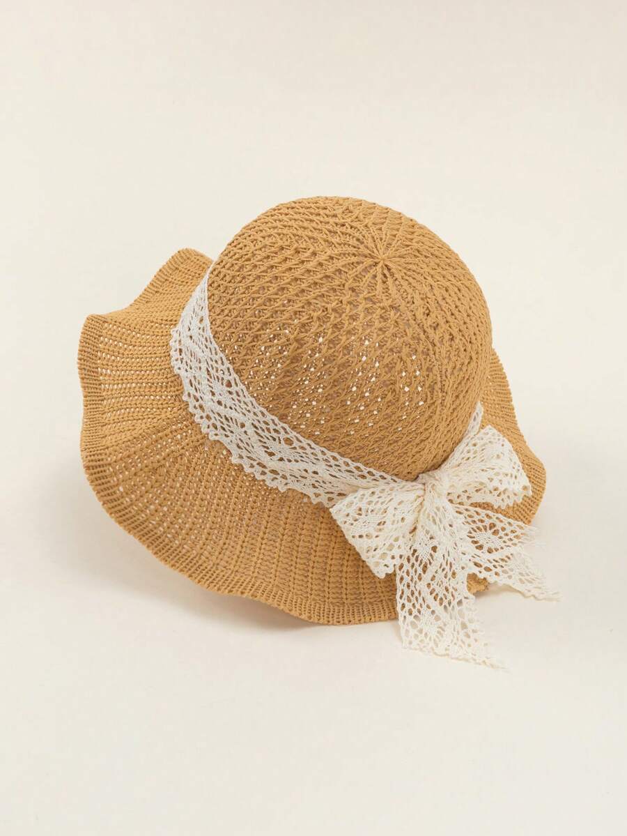 Straw Flower Trim Sun Hat for Kids Summer Outdoor Wear