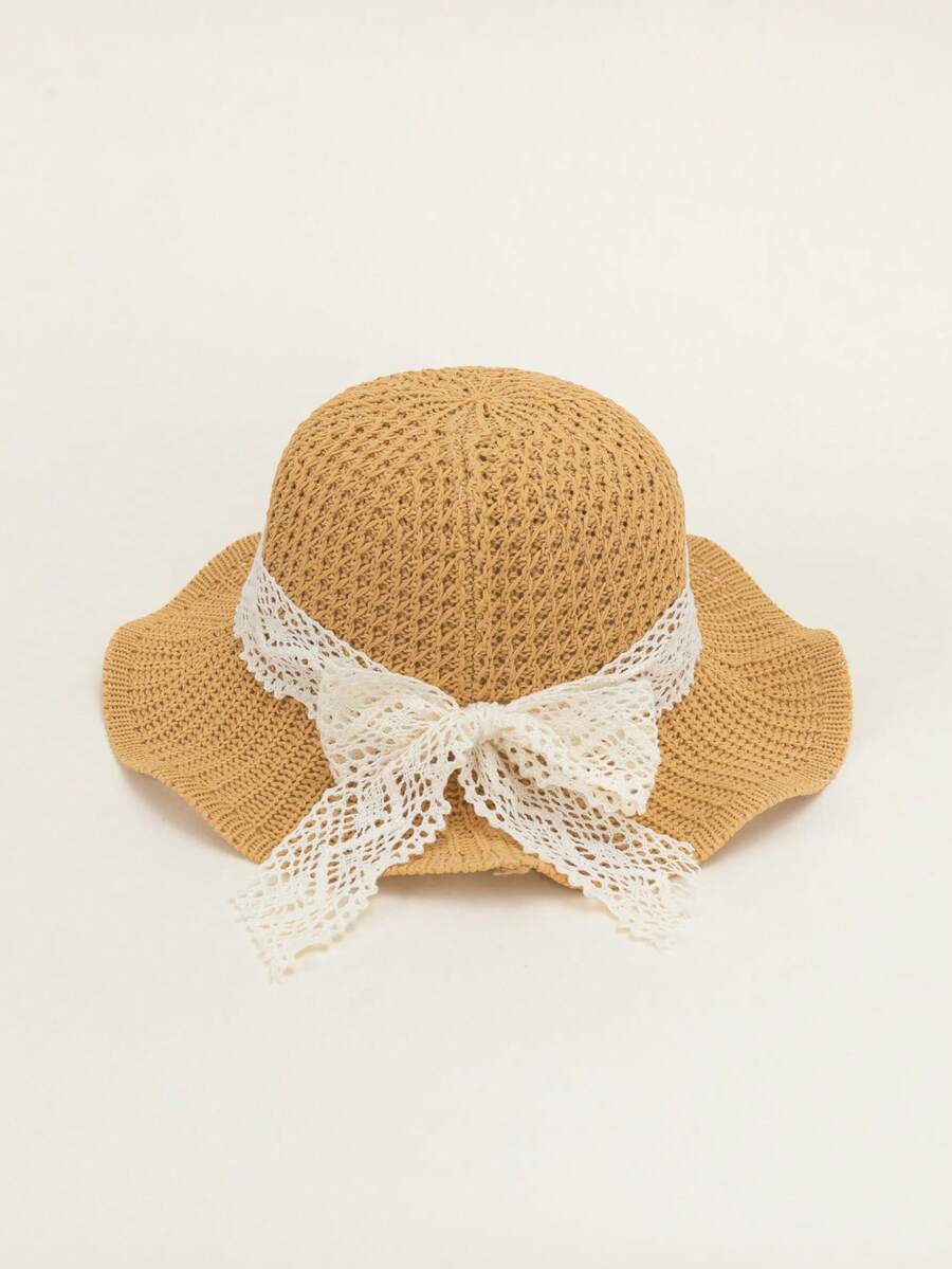 Straw Flower Trim Sun Hat for Kids Summer Outdoor Wear