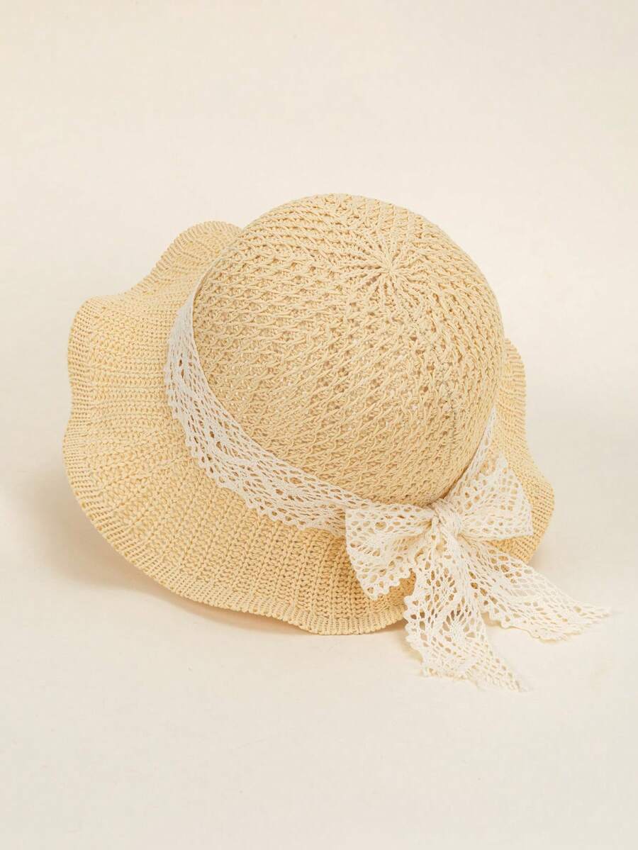 Straw Flower Trim Sun Hat for Kids Summer Outdoor Wear