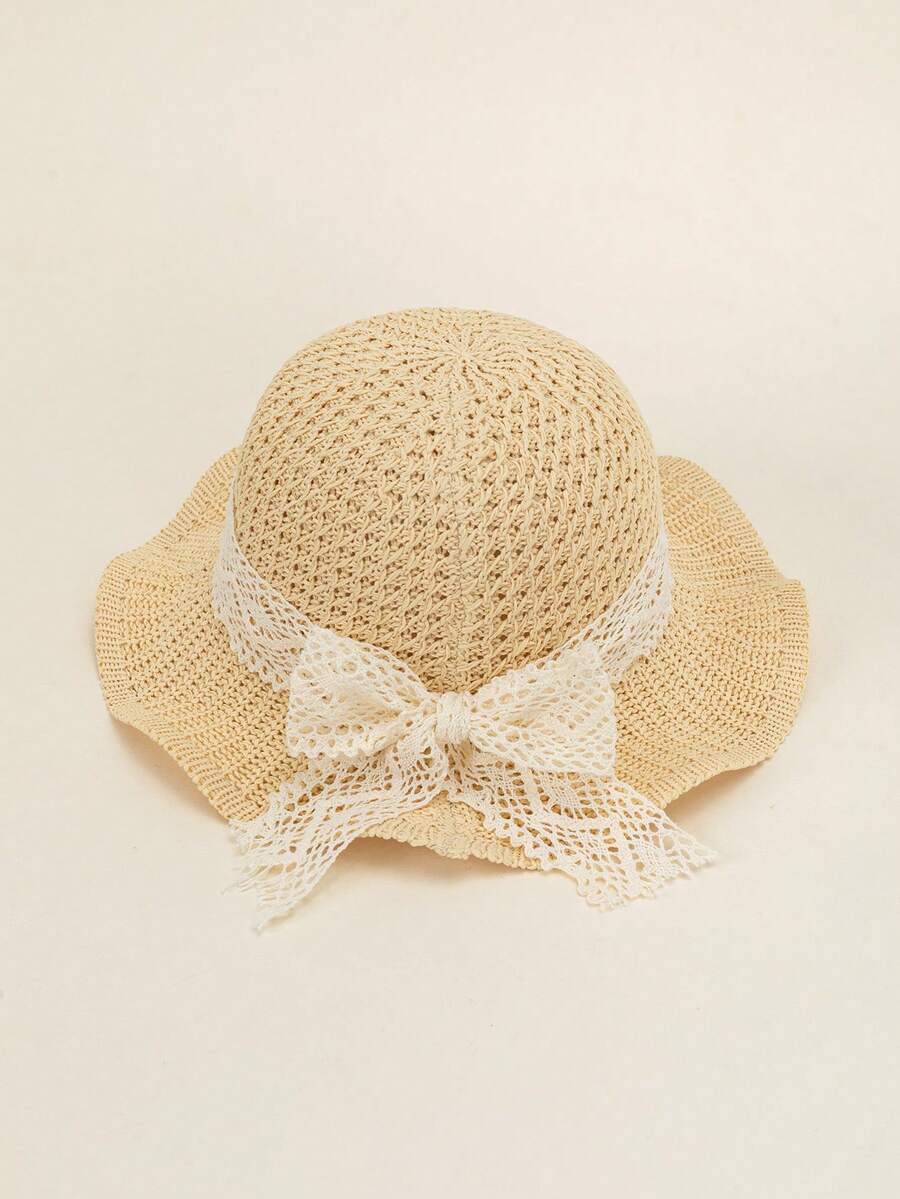 Straw Flower Trim Sun Hat for Kids Summer Outdoor Wear
