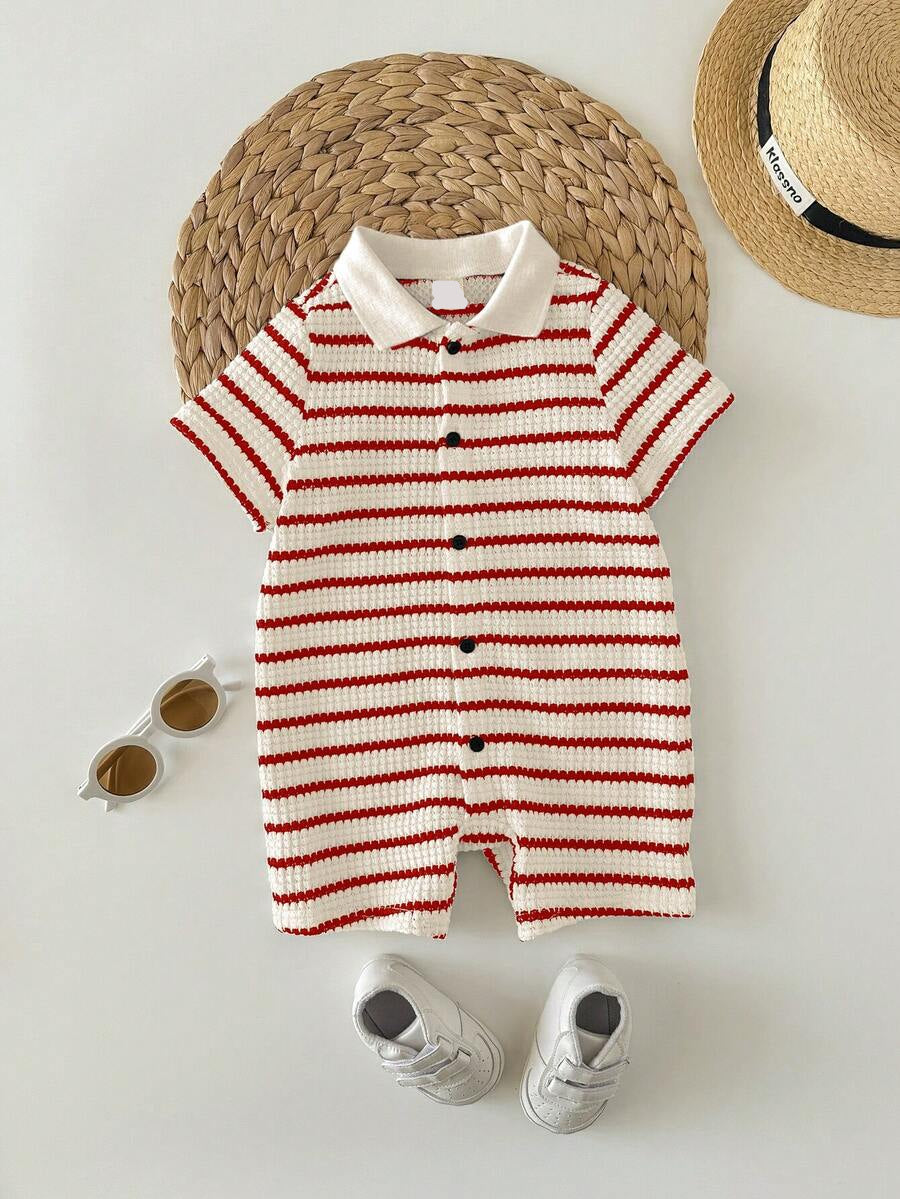 Baby Boy Plaid Short Sleeve Romper Formal Summer Outfit for Birthday Party Christening and Special Occasions