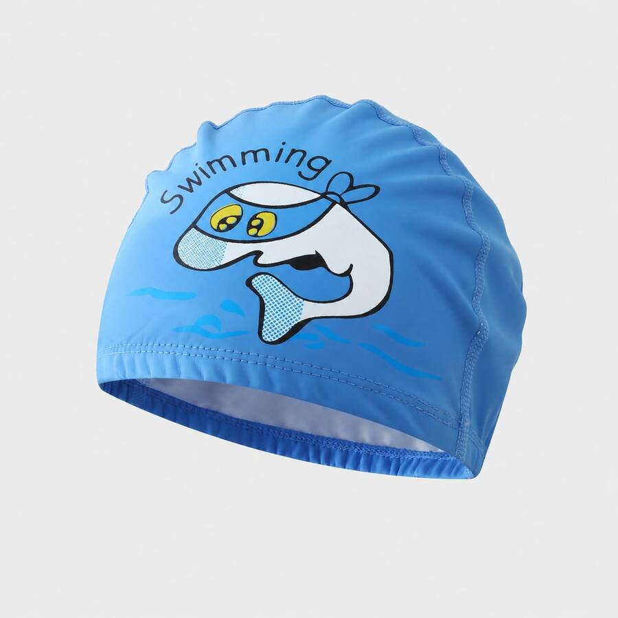 Kids Whale Print Swim Cap Elastic Waterproof Swimming Hat for Toddlers and Children