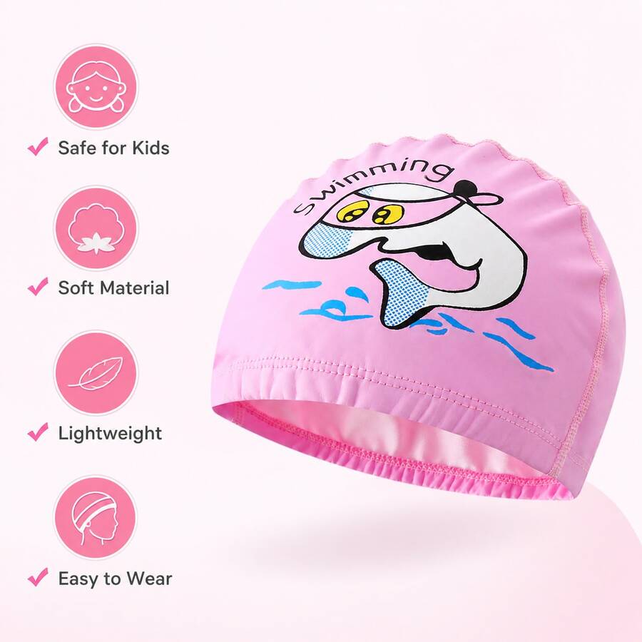 Kids Whale Print Swim Cap Elastic Waterproof Swimming Hat for Toddlers and Children