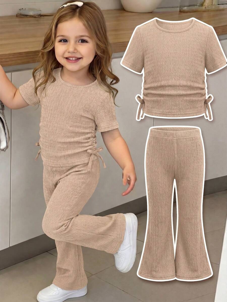 Spring Summer Flare Pants Outfit For Little Girls With Bow Print Design