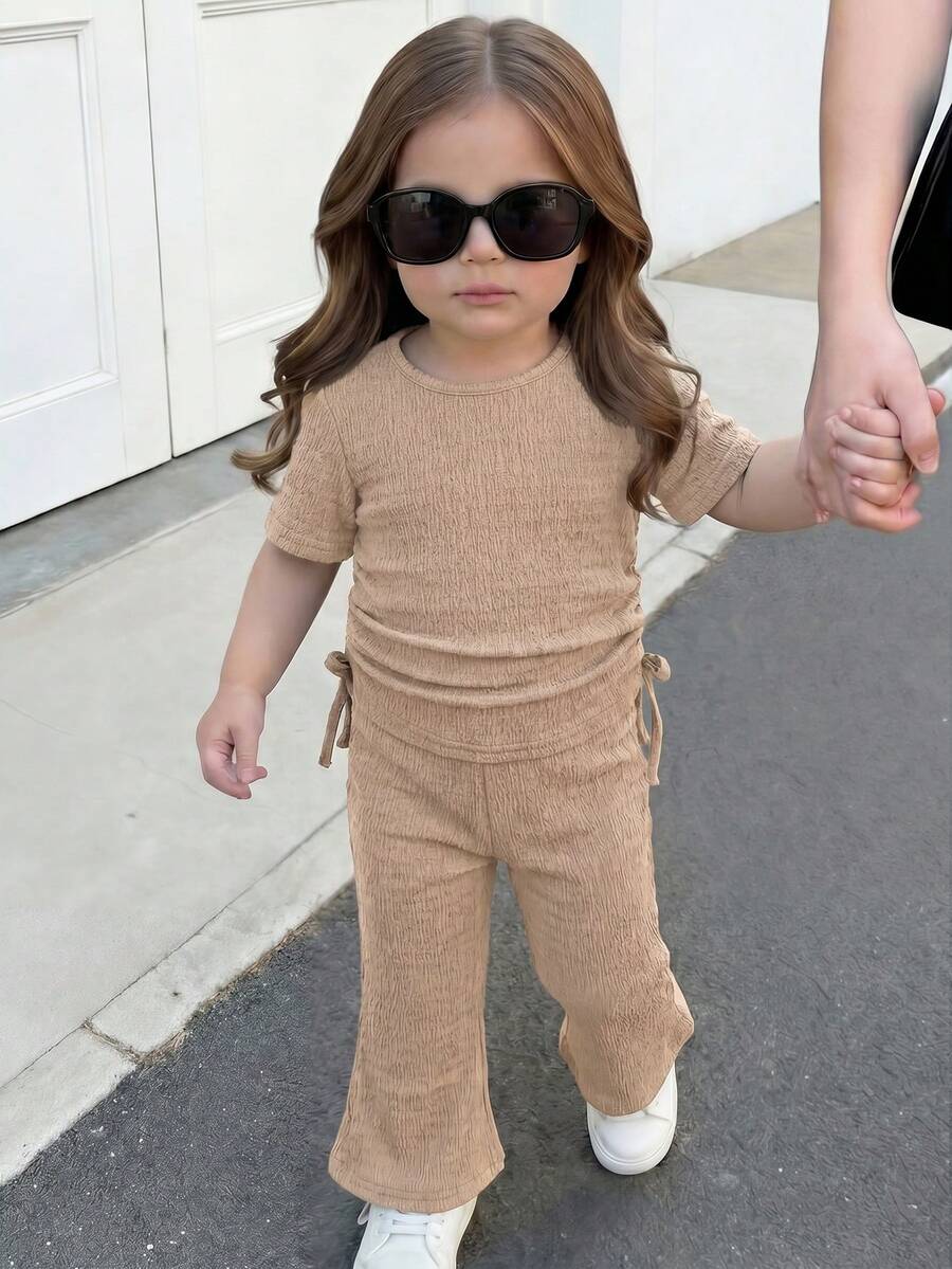 Spring Summer Flare Pants Outfit For Little Girls With Bow Print Design