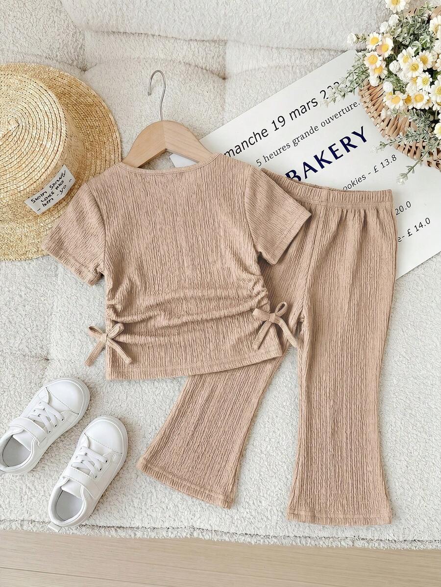 Spring Summer Flare Pants Outfit For Little Girls With Bow Print Design