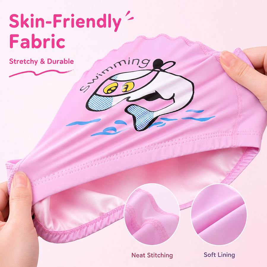 Kids Whale Print Swim Cap Elastic Waterproof Swimming Hat for Toddlers and Children
