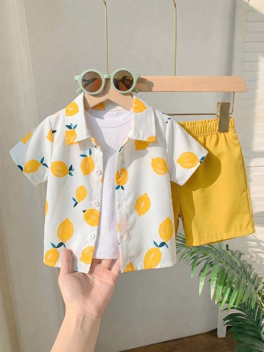 Toddler Boys' Summer Vacation Outfit: Tropical Plant Short Sleeve Set