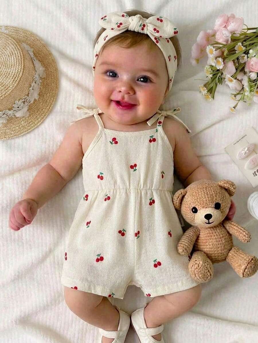 Cute Ditsy Floral Baby Girl Romper Sage Green Summer Outfit