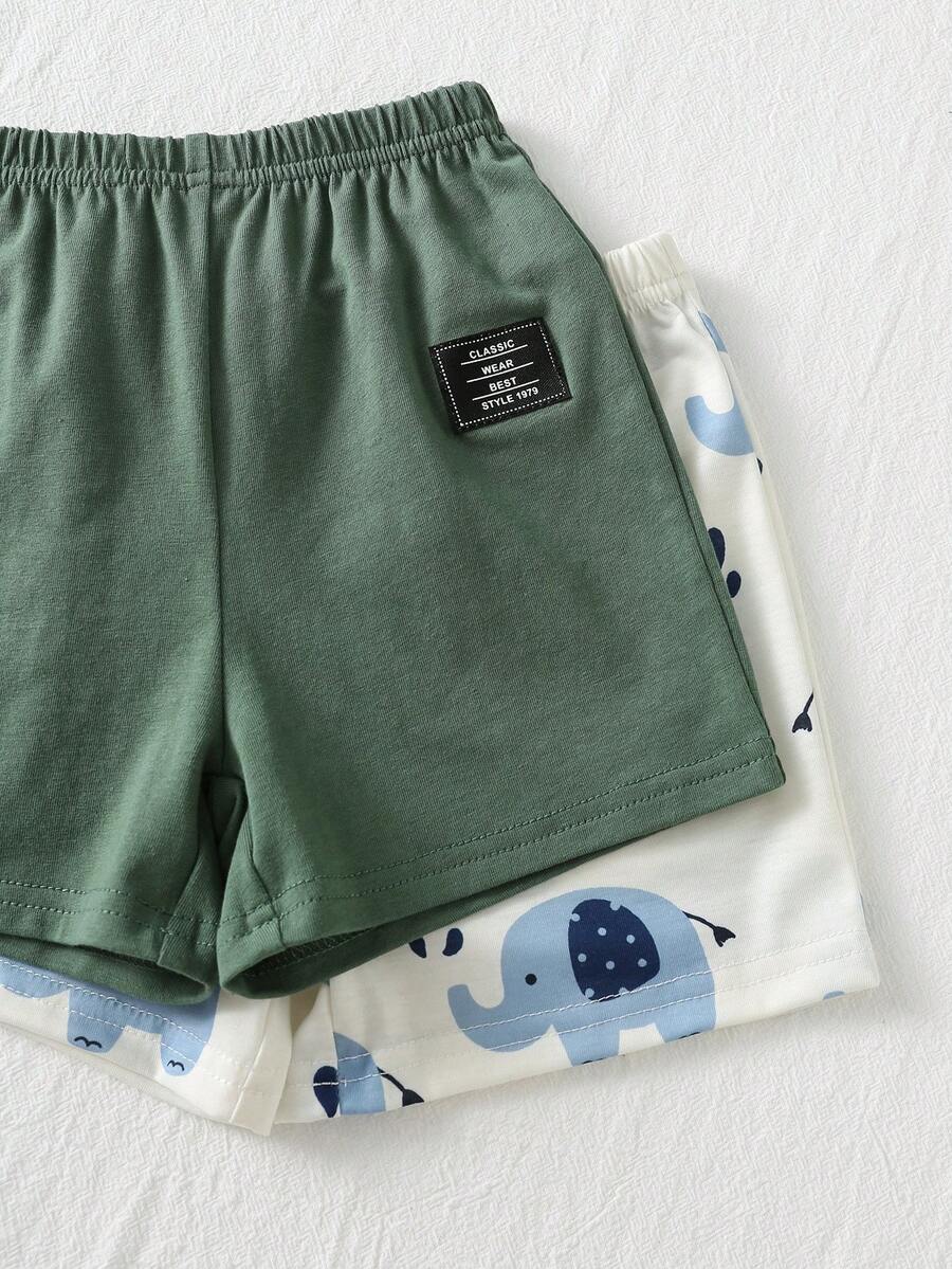 Baby Boy Animal Crayon Print T Shirt and Knitted Shorts 2 Piece Casual Spring Summer Outfit Set