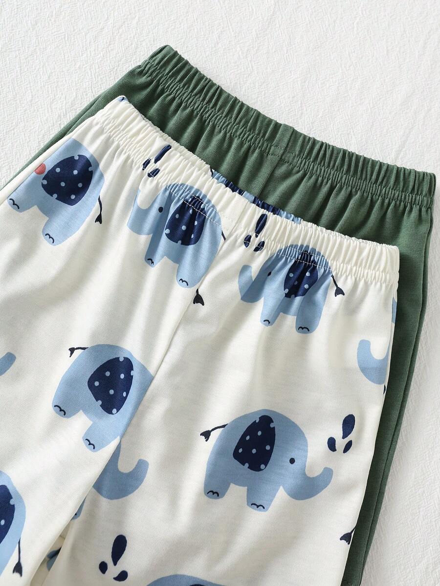 Baby Boy Animal Crayon Print T Shirt and Knitted Shorts 2 Piece Casual Spring Summer Outfit Set