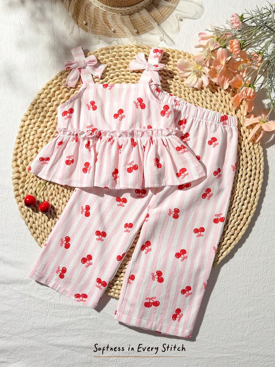 Fashion Striped Camisole Set For Baby Girls Casual Everyday Summer Clothing