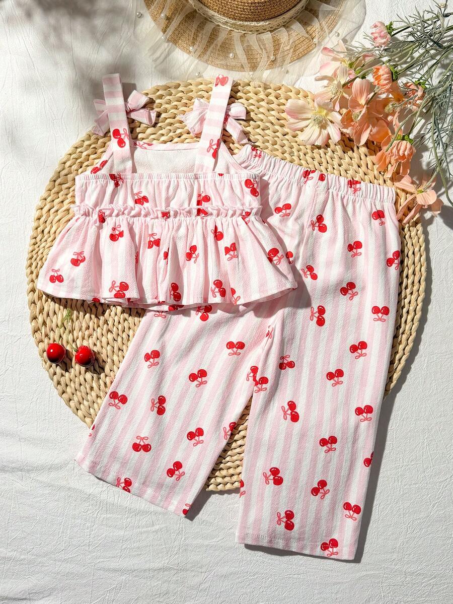 Fashion Striped Camisole Set For Baby Girls Casual Everyday Summer Clothing