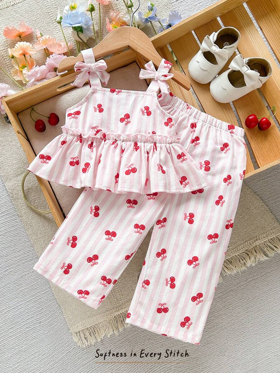 Fashion Striped Camisole Set For Baby Girls Casual Everyday Summer Clothing