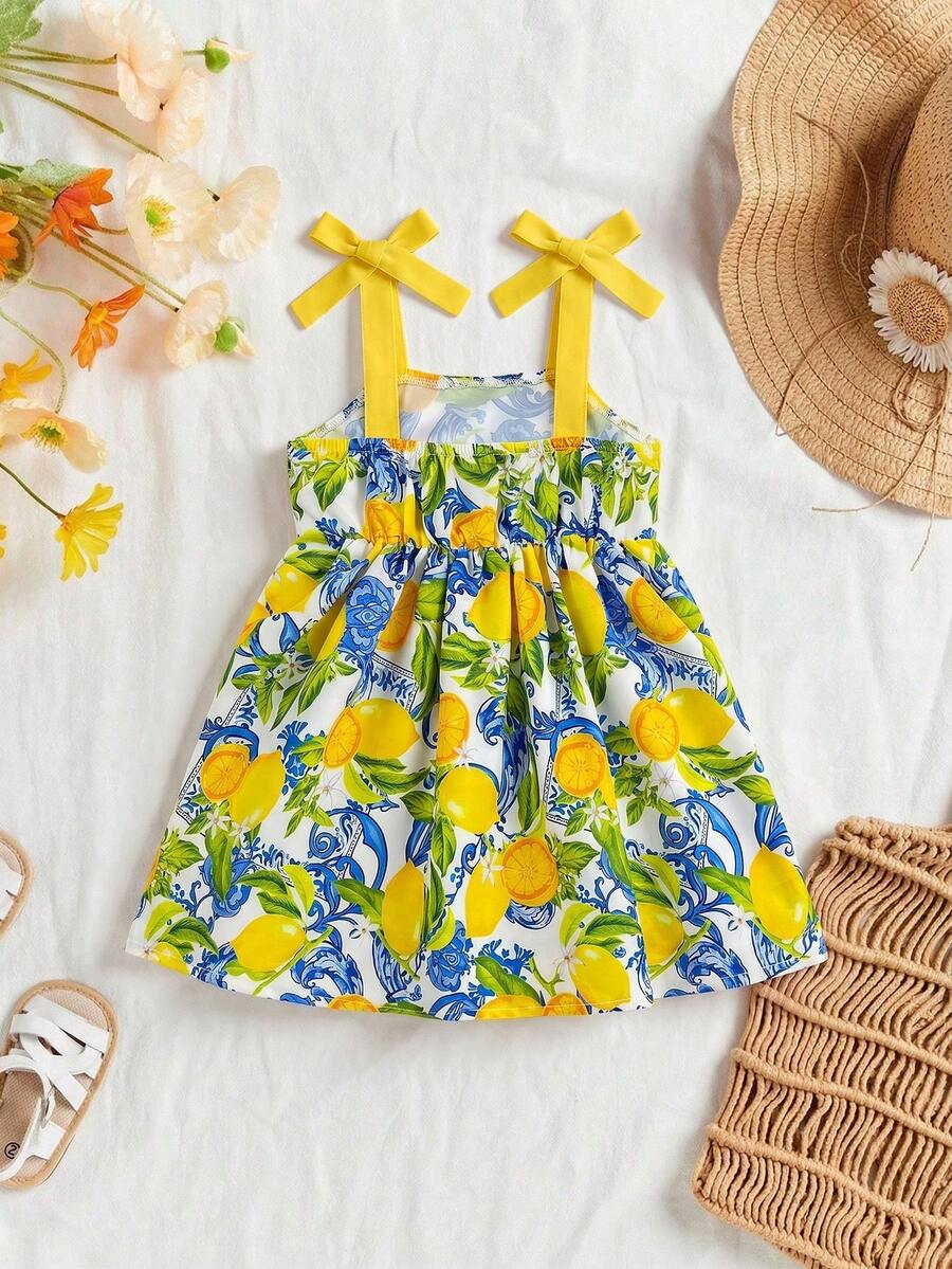 Little Girls Floral Print Sleeveless Dress With Bow Tie Waist Cute Summer Outfit
