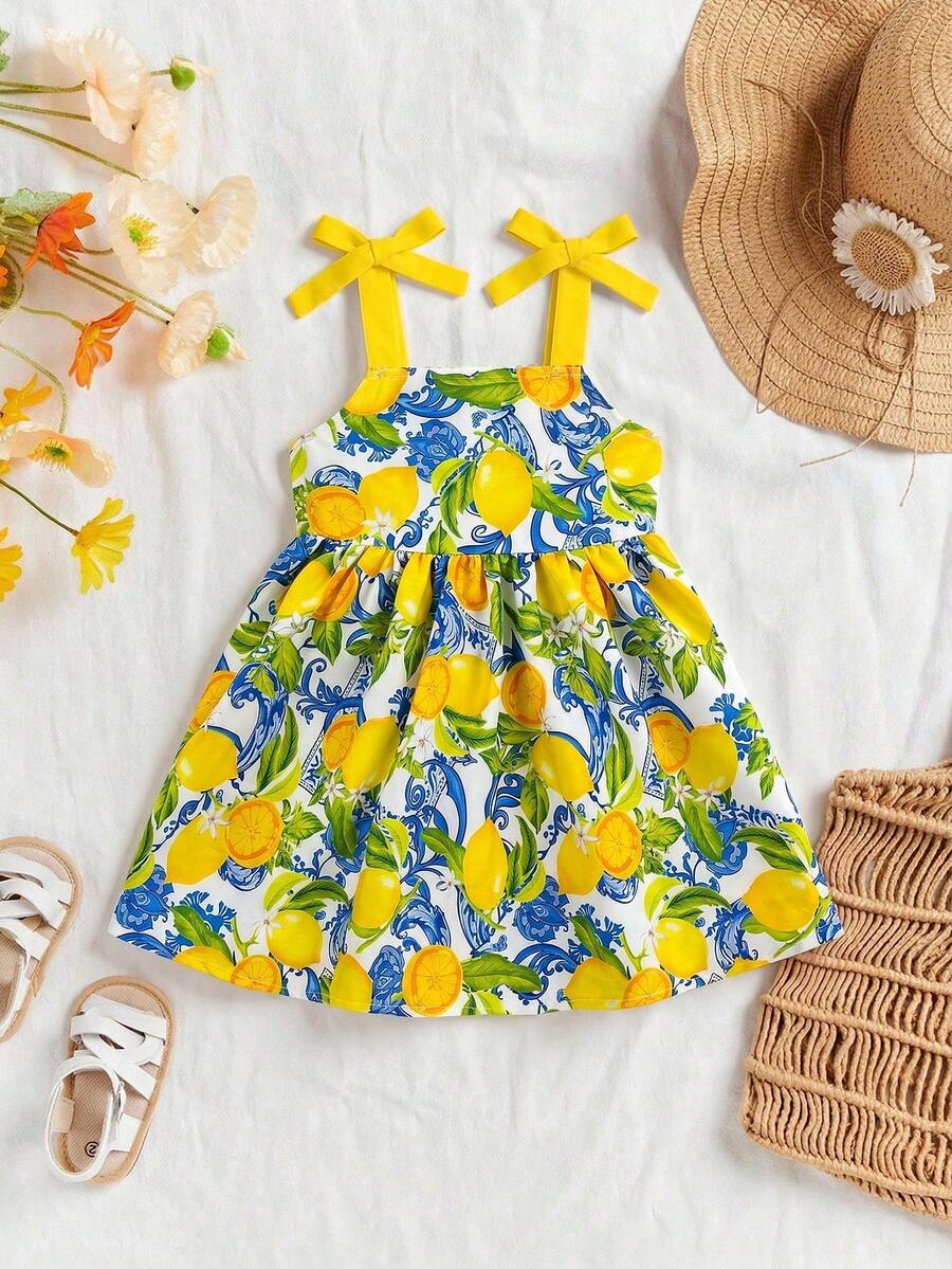 Little Girls Floral Print Sleeveless Dress With Bow Tie Waist Cute Summer Outfit