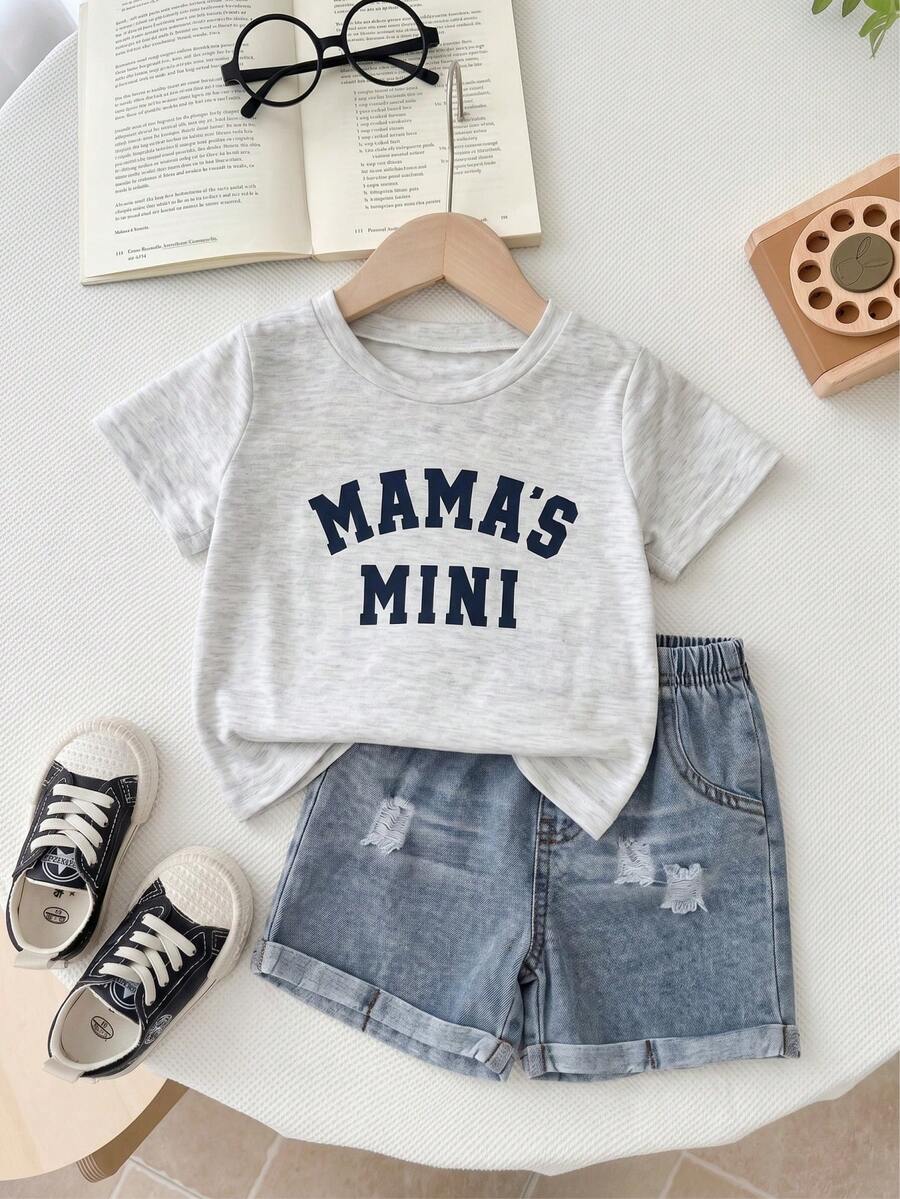Baby Boy Black and White Striped T Shirt and Denim Shorts 2 Piece Casual Spring Summer Outfit Set