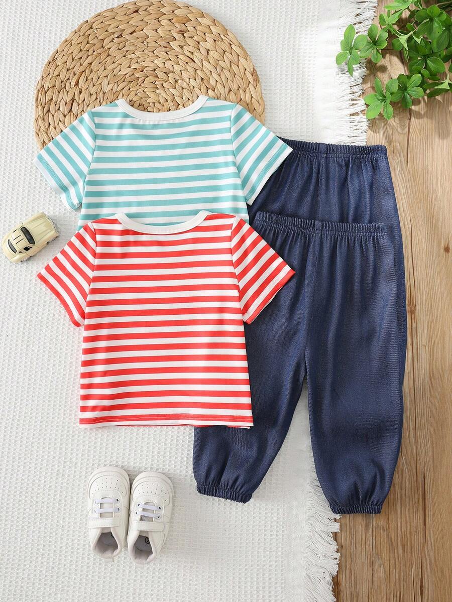 Baby Boy Letter Print T Shirt and Large Pocket Pants 2 Piece Casual Outfit Set for Spring Summer Autumn