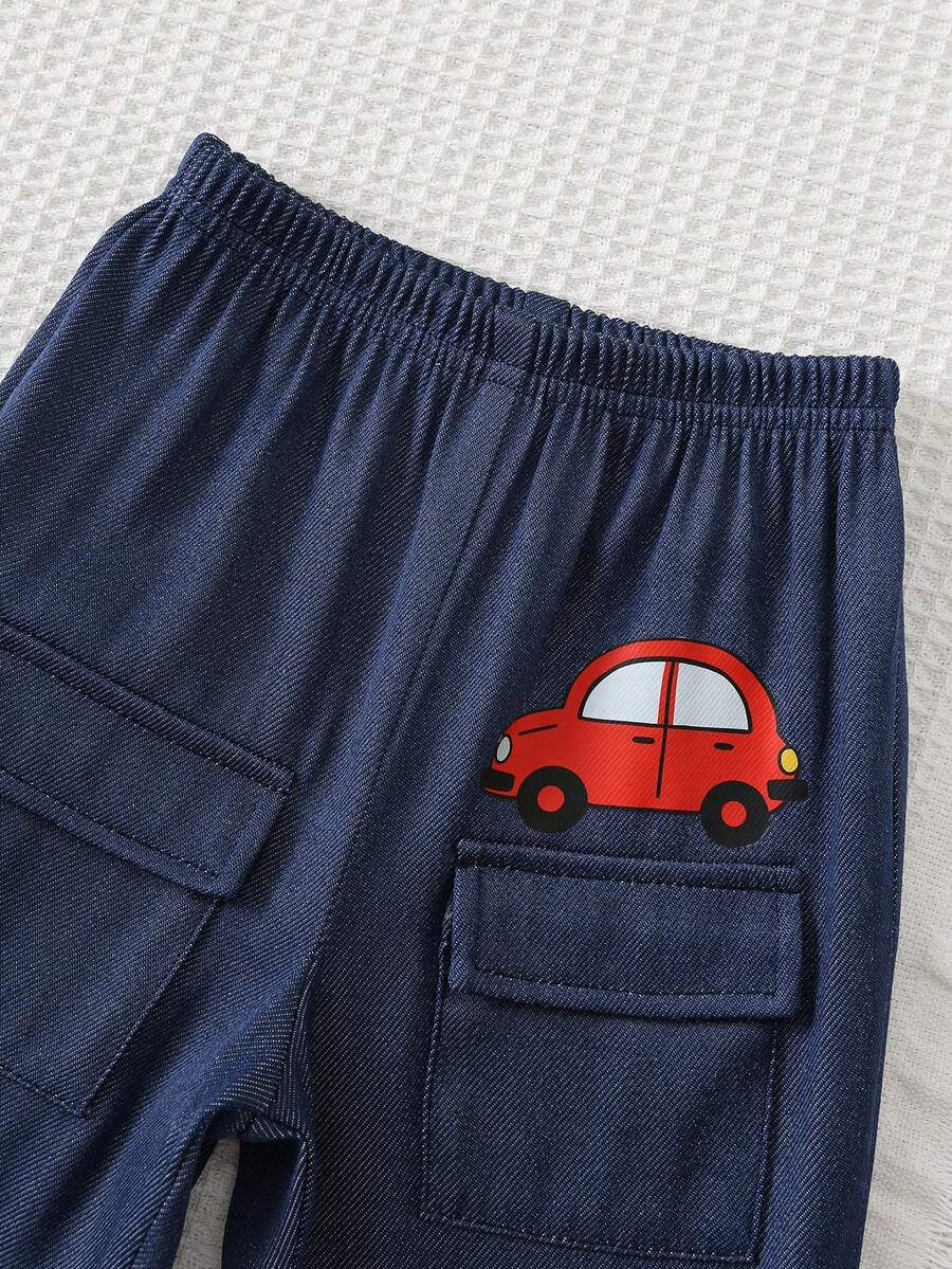 Baby Boy Letter Print T Shirt and Large Pocket Pants 2 Piece Casual Outfit Set for Spring Summer Autumn