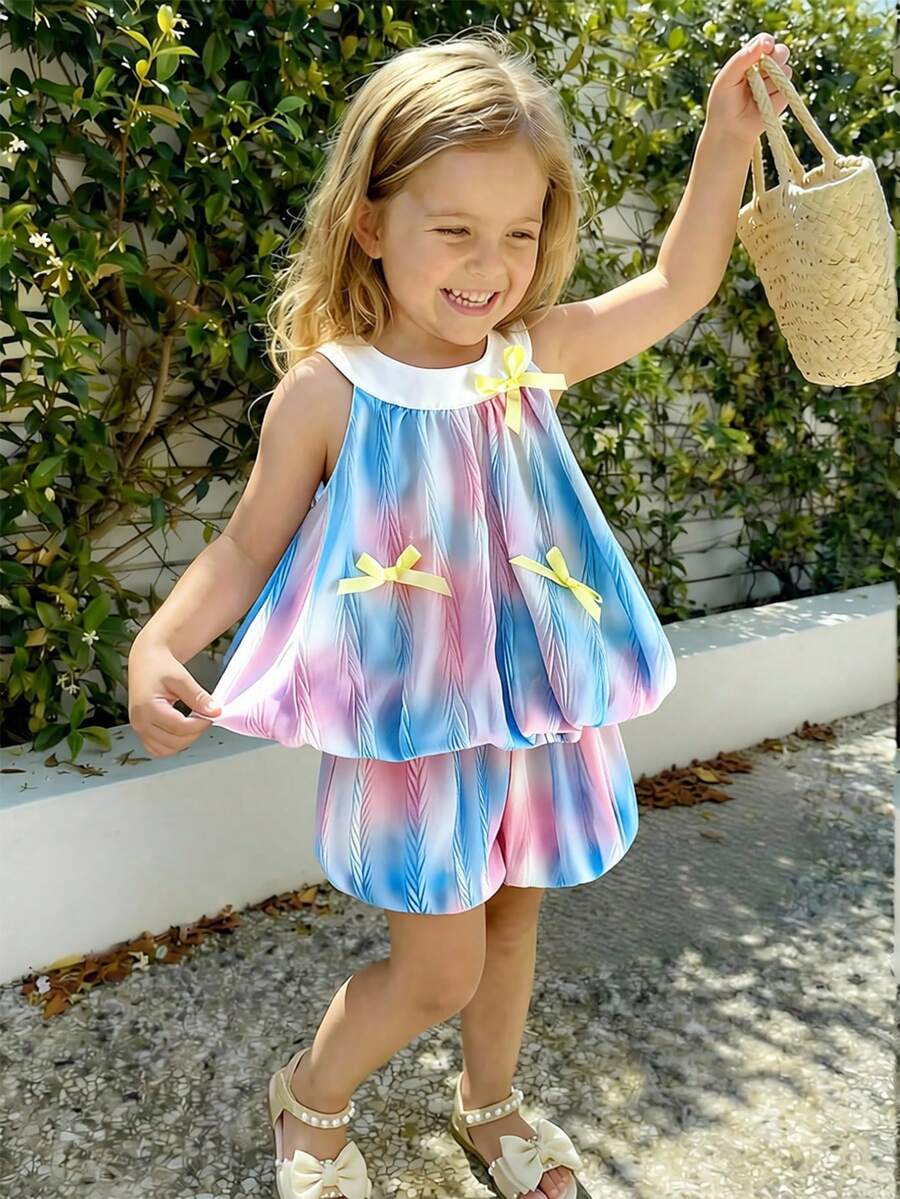 Cute Two Piece Floral Summer Clothing Set For Little Girls Elegant Style
