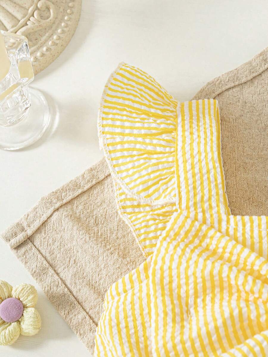 Summer Baby Girl Striped Romper Outfit With Big Bow Cap Sleeve And Sun Hat Gift Set