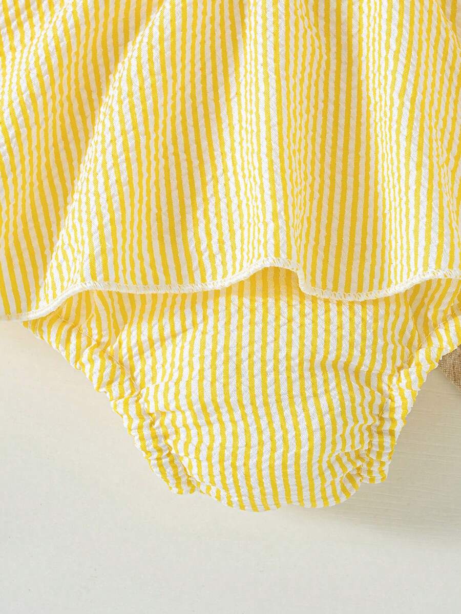 Summer Baby Girl Striped Romper Outfit With Big Bow Cap Sleeve And Sun Hat Gift Set