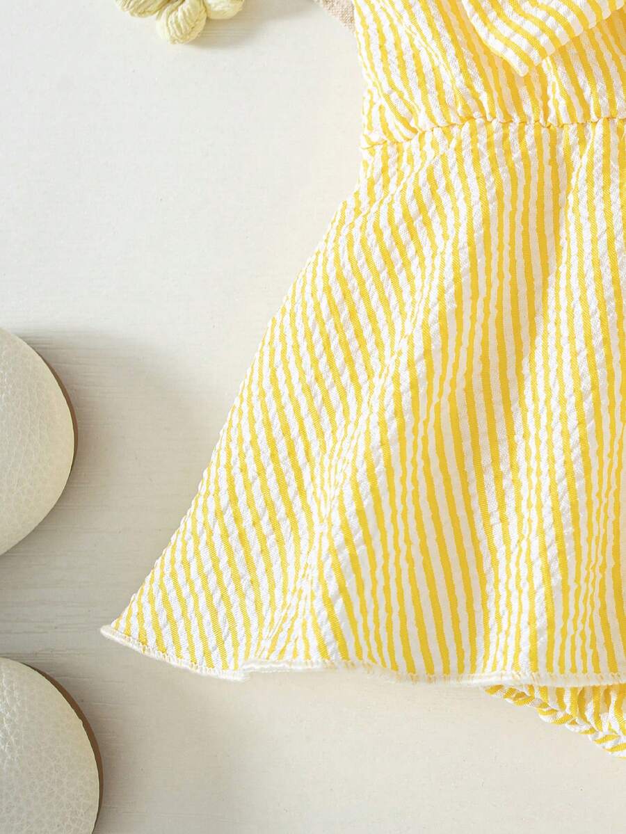 Summer Baby Girl Striped Romper Outfit With Big Bow Cap Sleeve And Sun Hat Gift Set