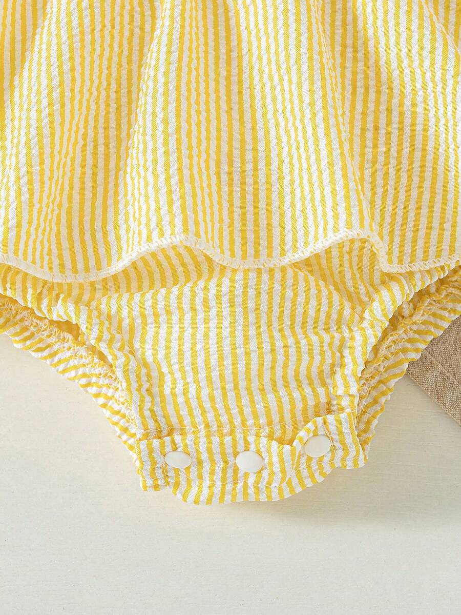 Summer Baby Girl Striped Romper Outfit With Big Bow Cap Sleeve And Sun Hat Gift Set
