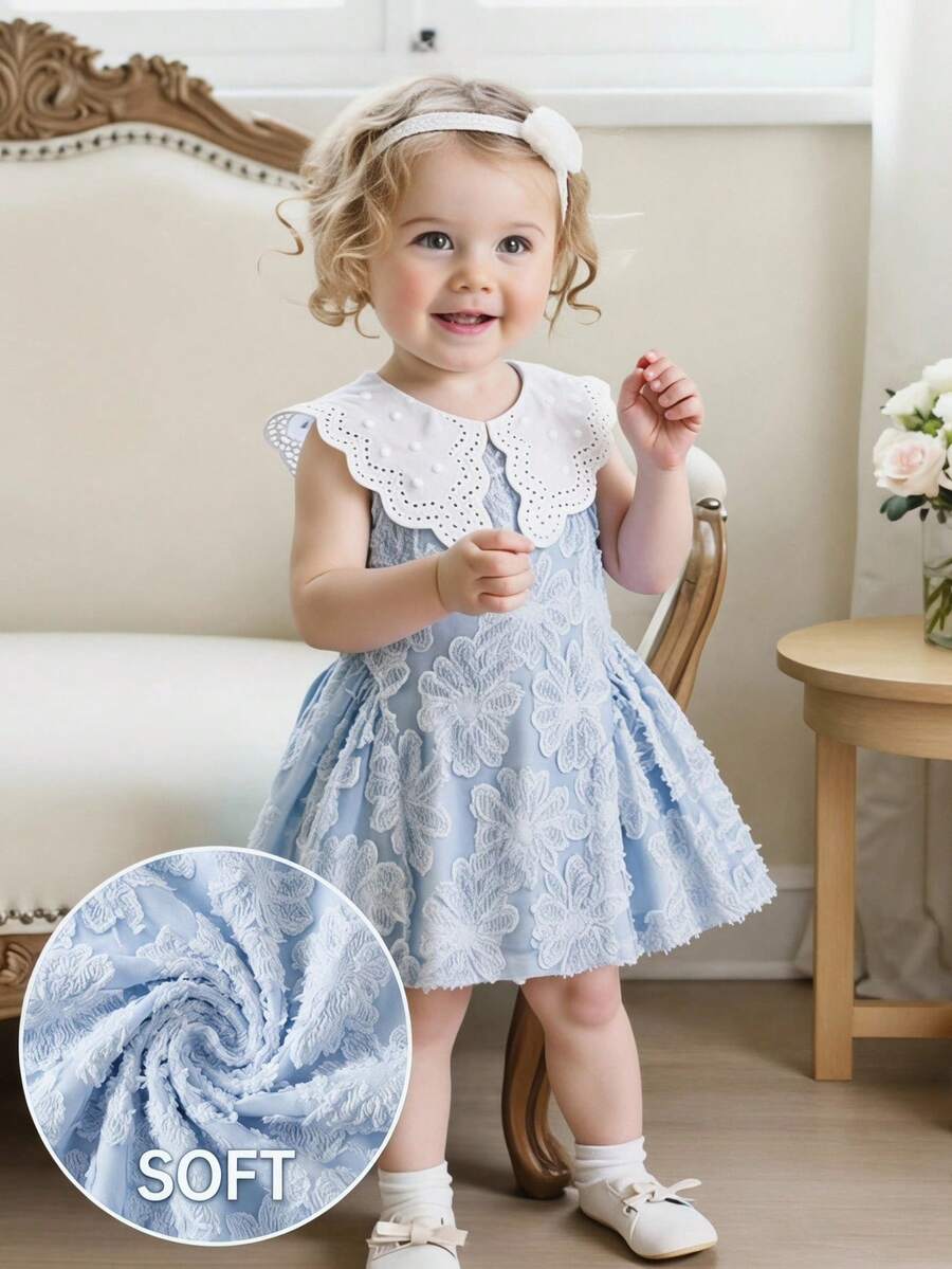 Little Girls Princess Pink Dress With Peter Pan Collar And Lace Detail