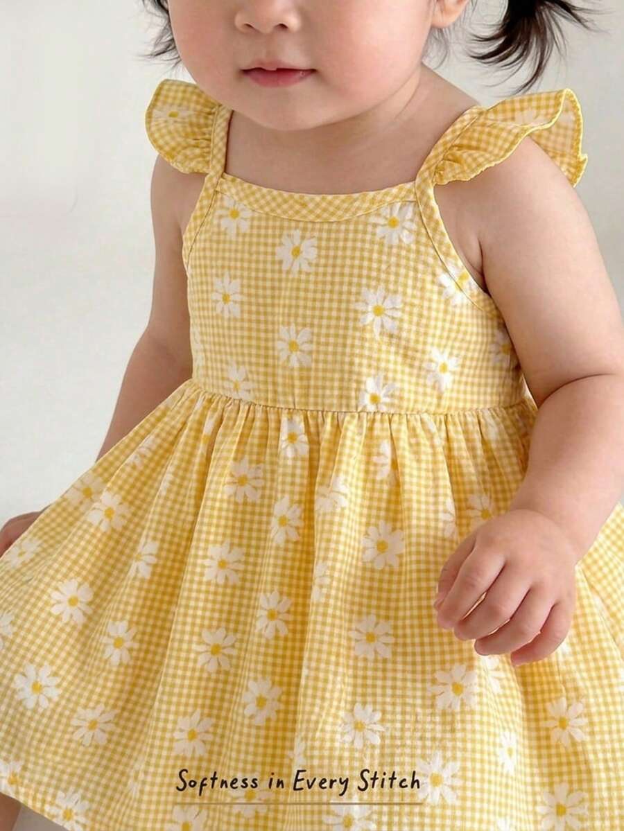 Baby Girl Retro Vintage Floral Dress - Sleeveless Elastic Waist Casual Sundress