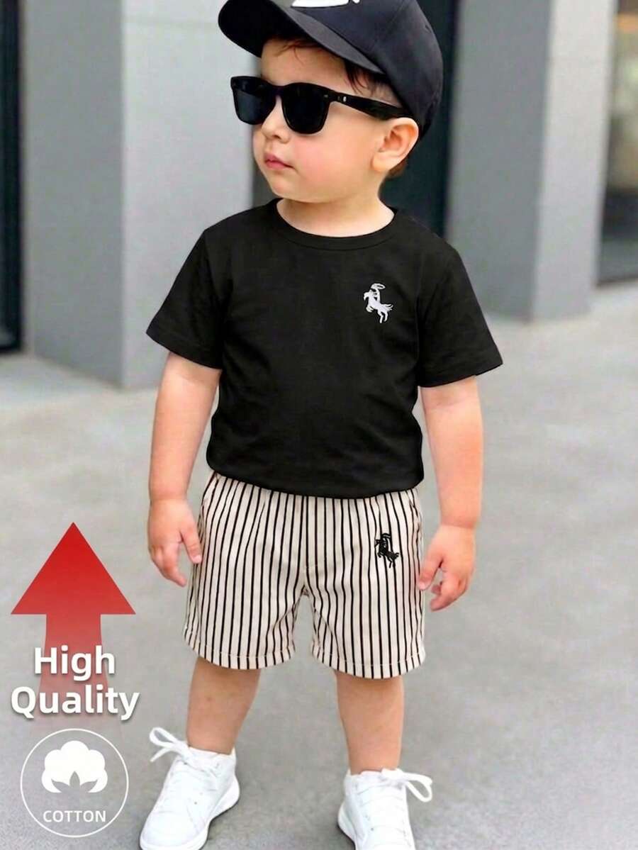 Baby Boy Holiday Print Top and Plaid Shorts 2 Piece Vacation Summer Outfit Set