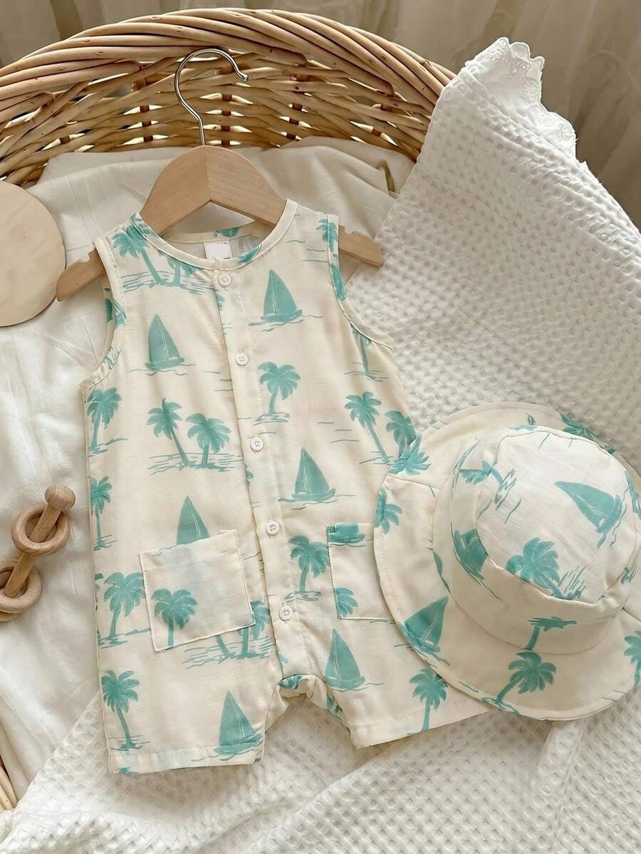 Baby Boy White Sleeveless Romper with Pockets Casual Short Jumpsuit for Everyday Wear