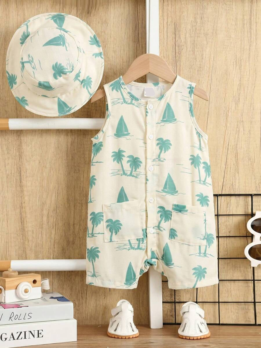 Baby Boy White Sleeveless Romper with Pockets Casual Short Jumpsuit for Everyday Wear