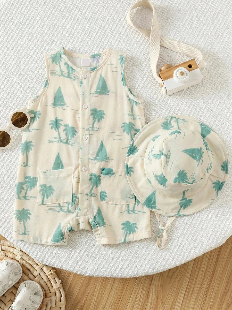 Baby Boy White Sleeveless Romper with Pockets Casual Short Jumpsuit for Everyday Wear
