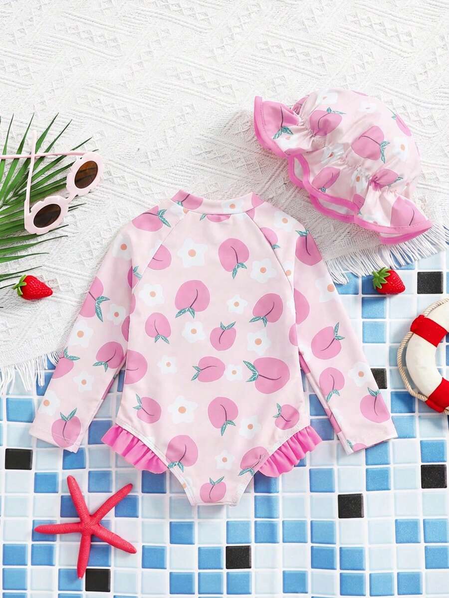 Baby Girls Cartoon Print Swimsuit Romper Casual Summer Vacation Beachwear