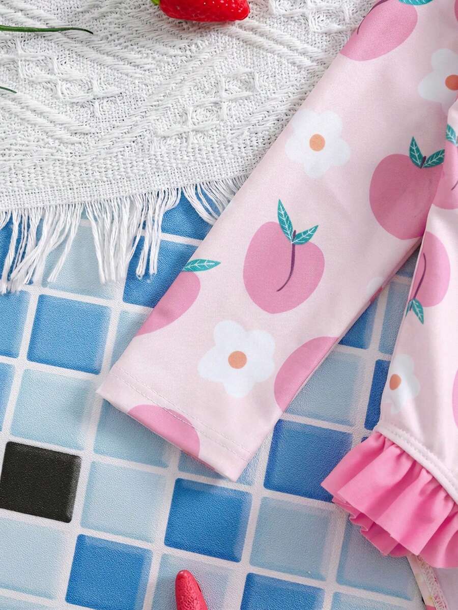 Baby Girls Cartoon Print Swimsuit Romper Casual Summer Vacation Beachwear