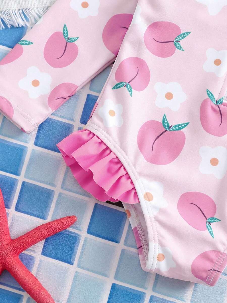 Baby Girls Cartoon Print Swimsuit Romper Casual Summer Vacation Beachwear