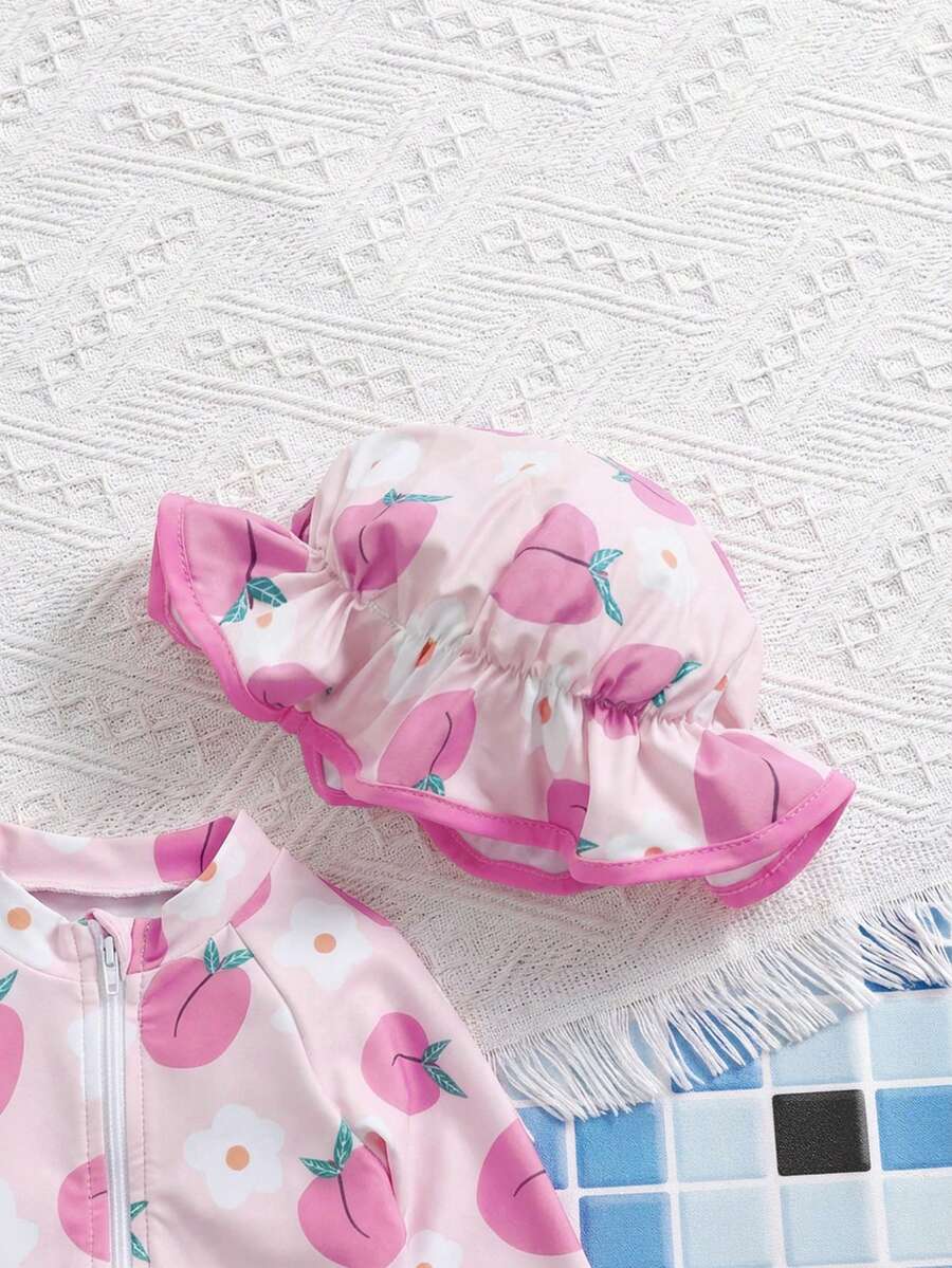 Baby Girls Cartoon Print Swimsuit Romper Casual Summer Vacation Beachwear